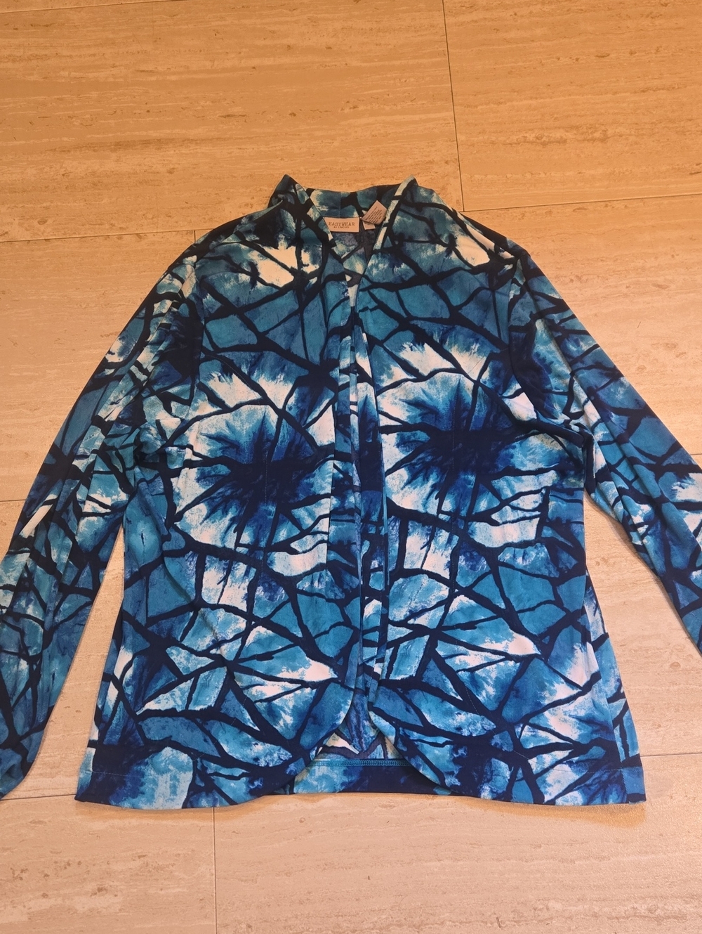 Easywear By Chico's Shades of Blue Design Print Open Front Cardigan - Picture 1 of 8